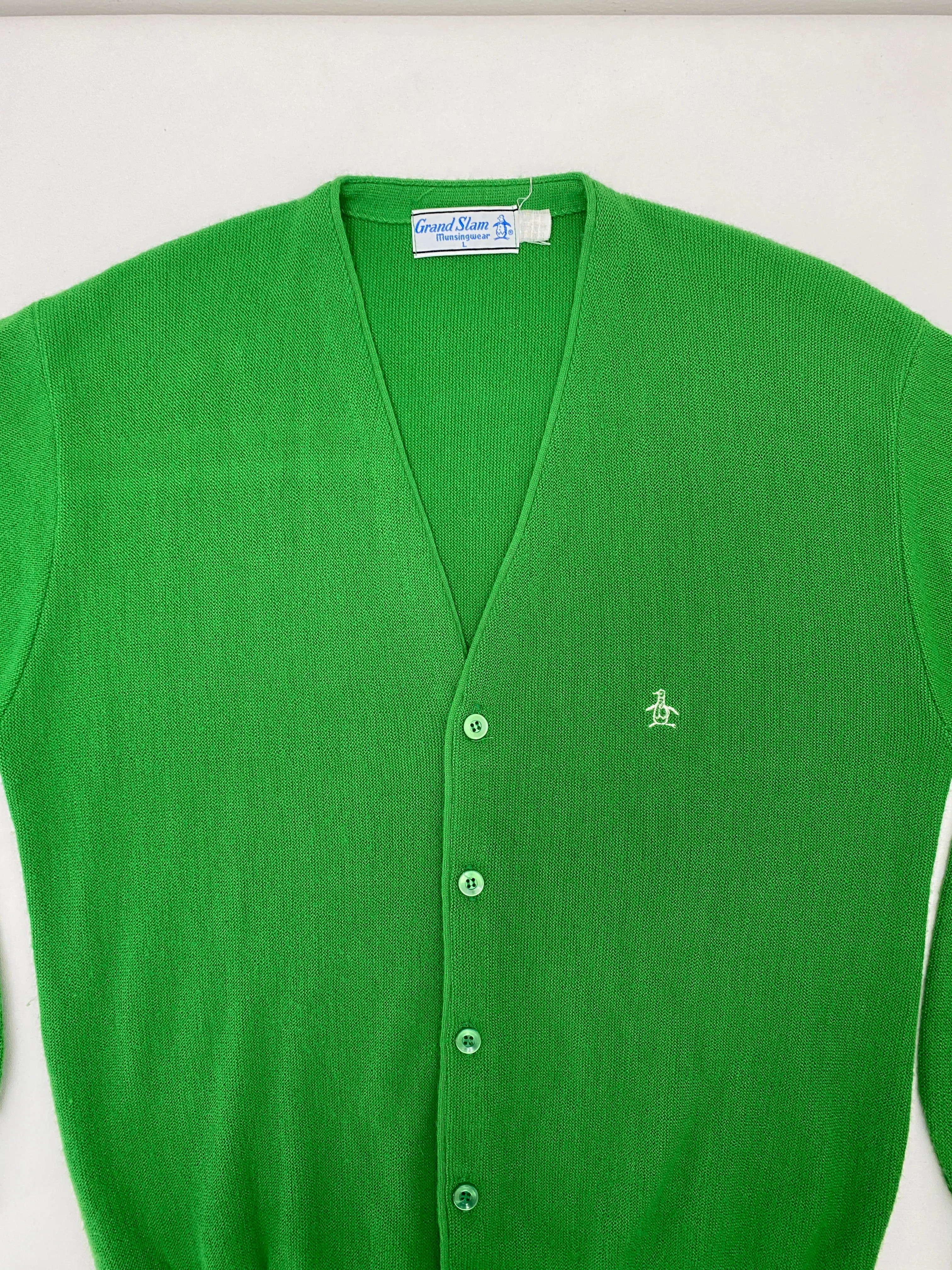 Vintage Grand Slam Munsingwear Penguin Green Cardigan Sweater (Large)