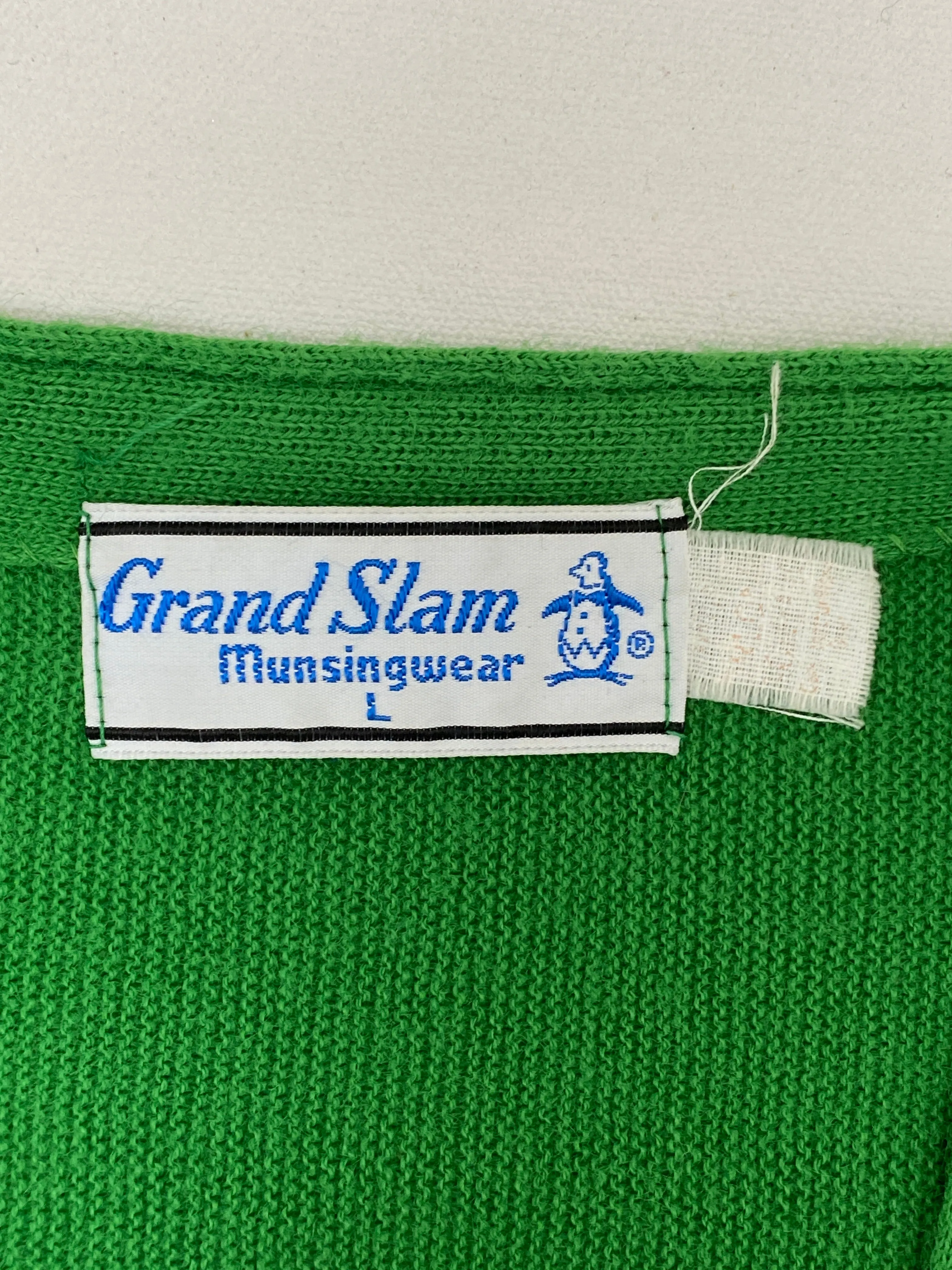 Vintage Grand Slam Munsingwear Penguin Green Cardigan Sweater (Large)
