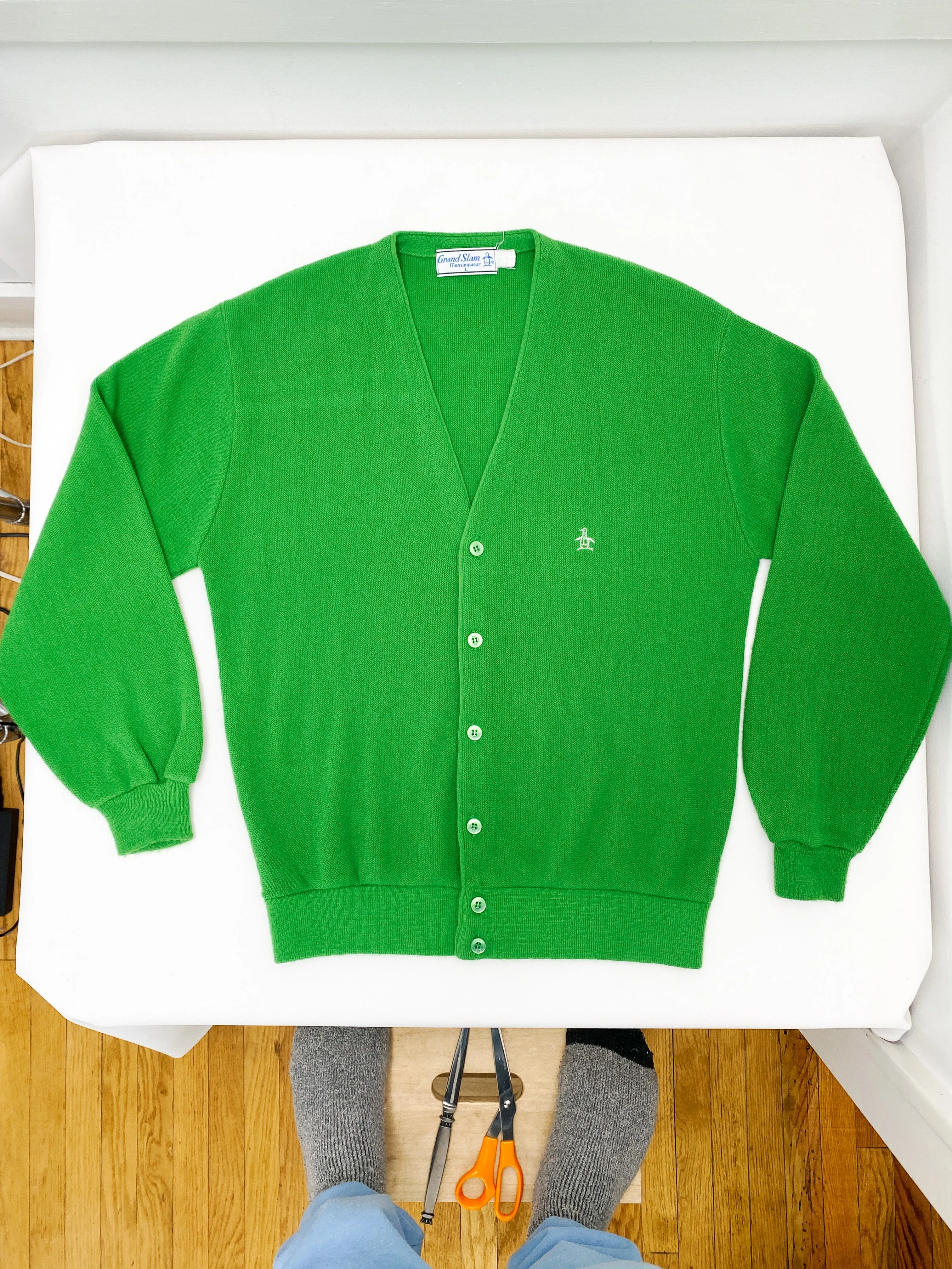 Vintage Grand Slam Munsingwear Penguin Green Cardigan Sweater (Large)