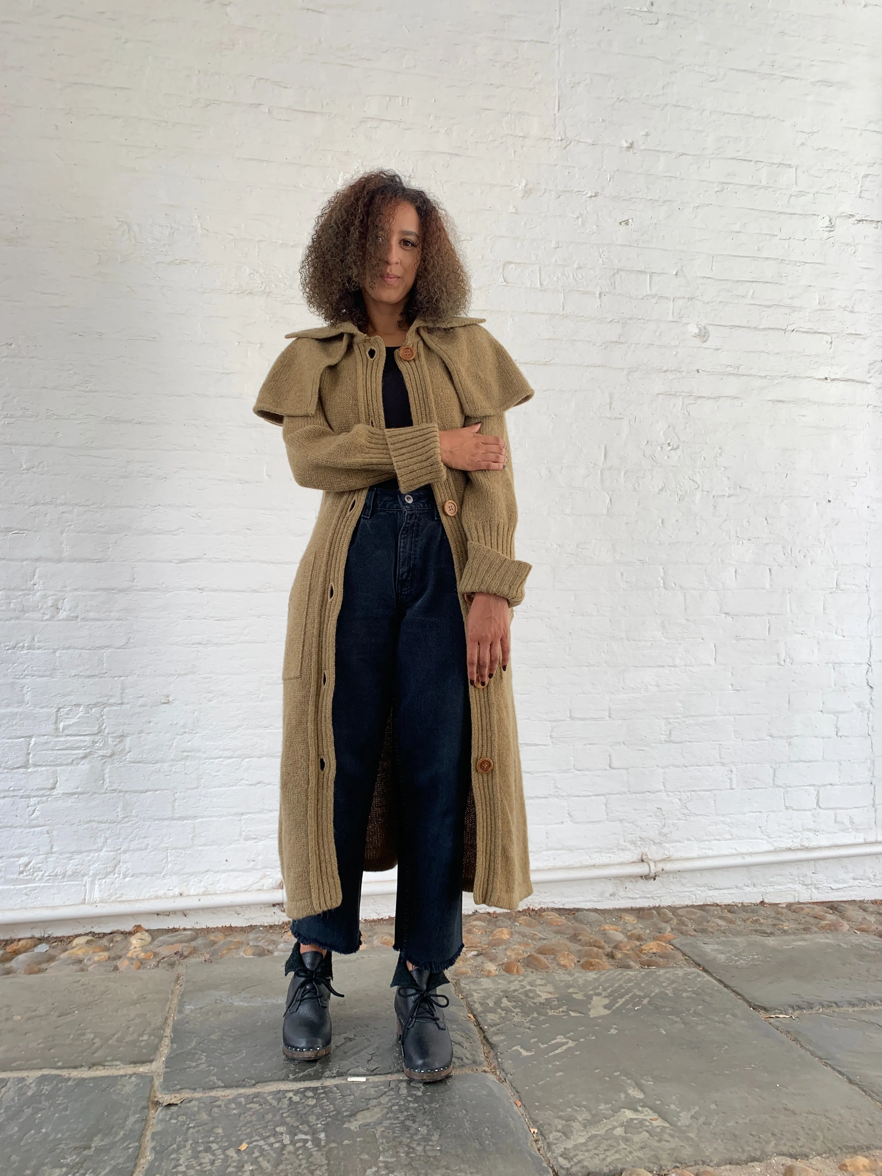 Vintage midi length wool cape cardigan