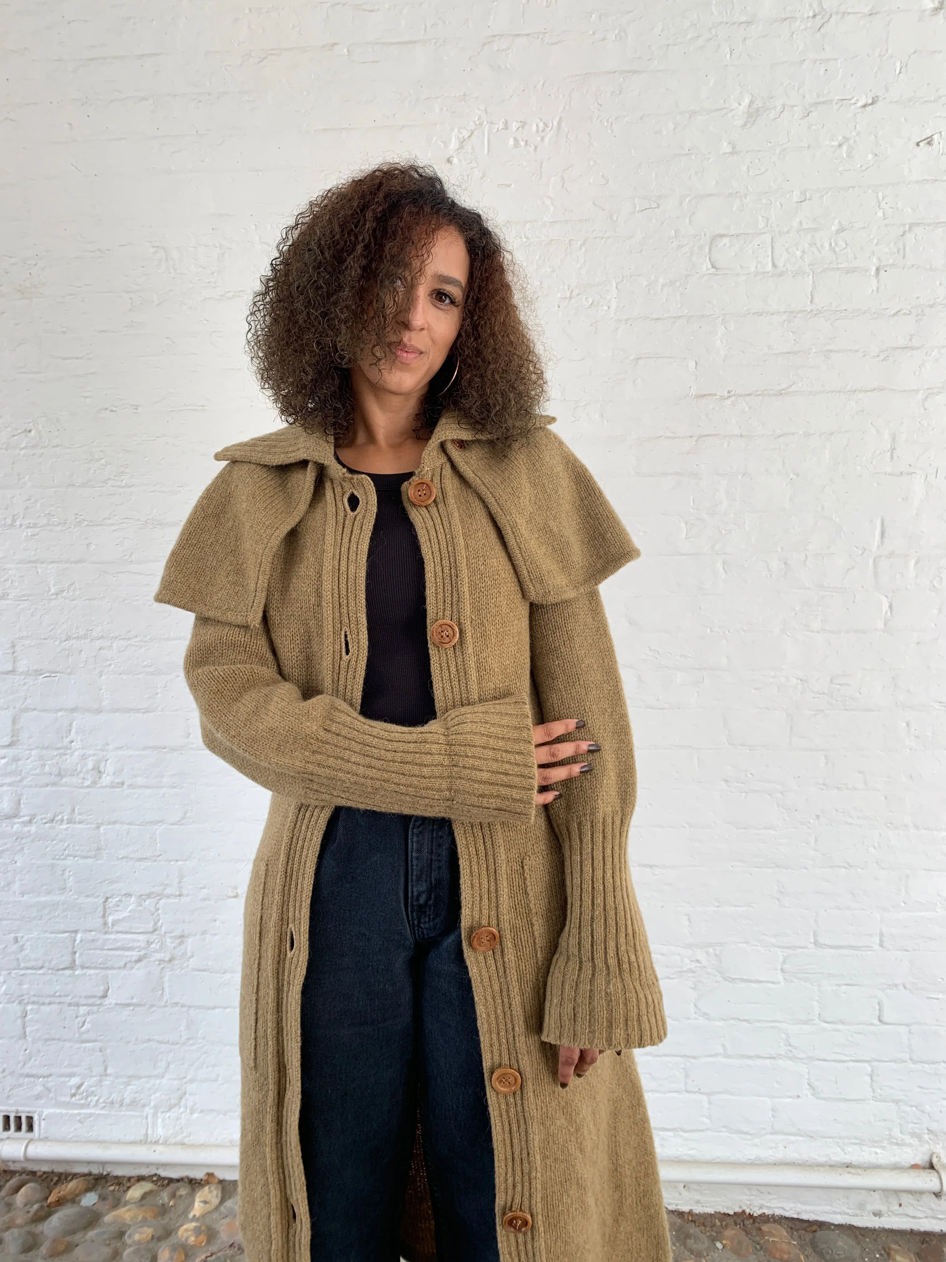 Vintage midi length wool cape cardigan