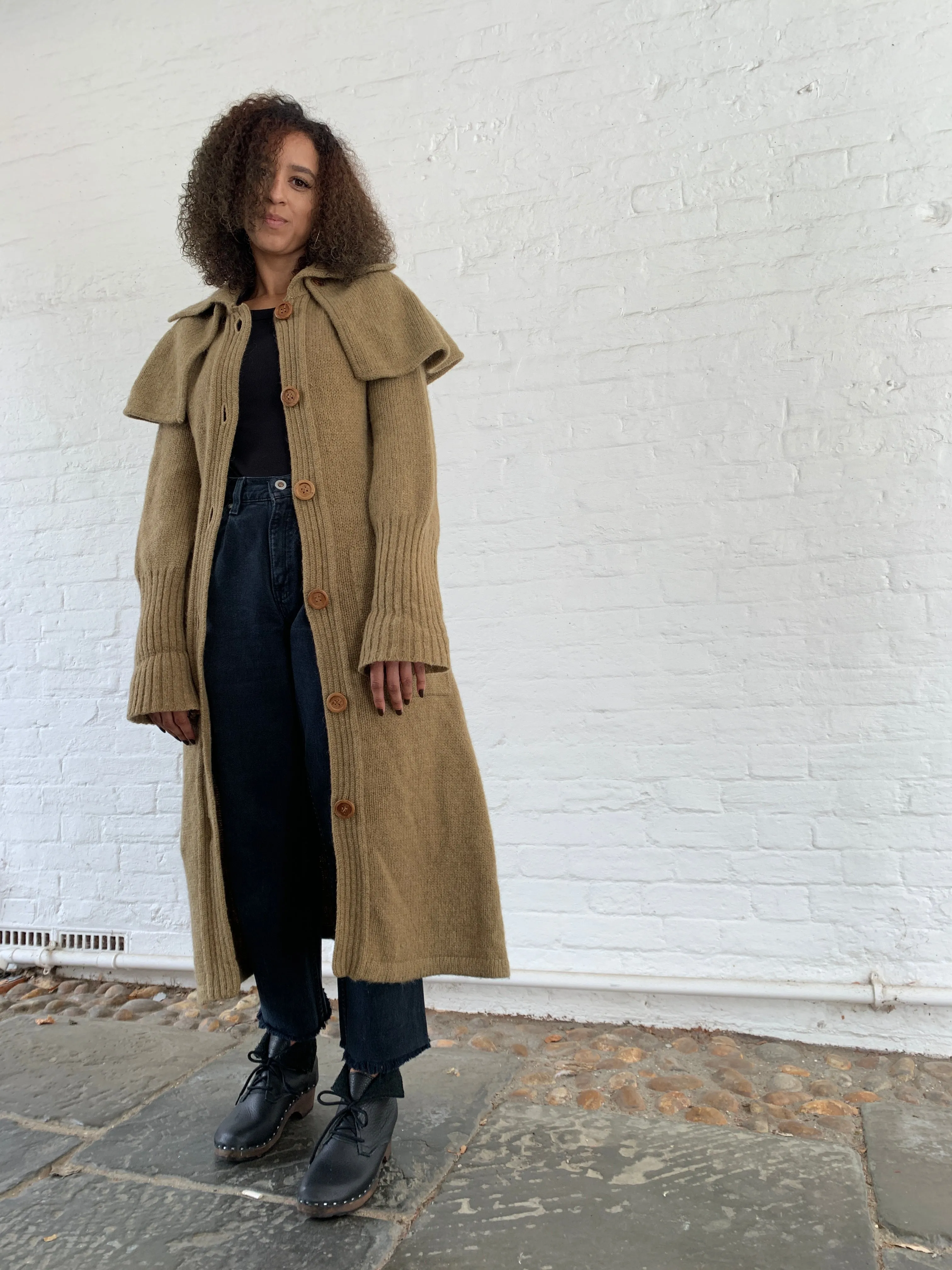 Vintage midi length wool cape cardigan