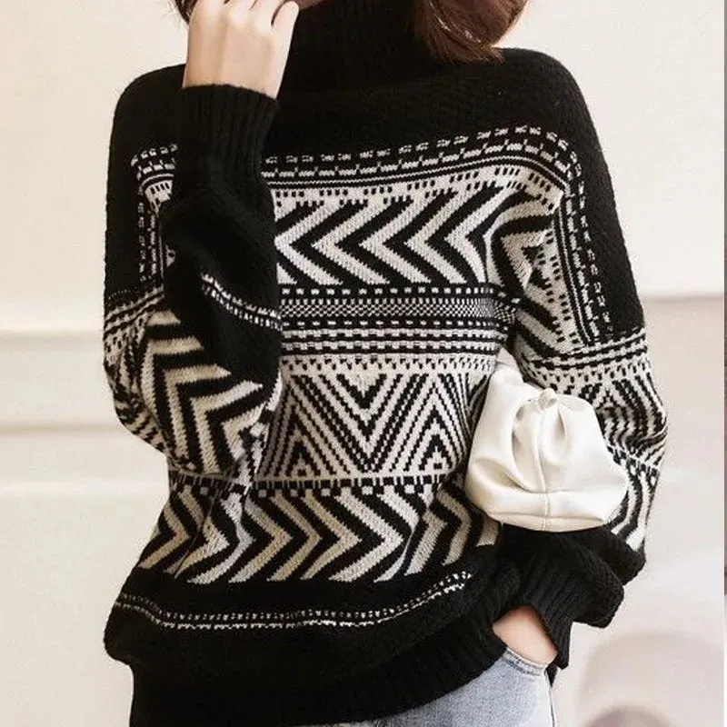 Wenkouban-Christmas Thanksgiving outfits_Loose Casual Versatile Fashionable High Neck Red Christmas Sweater