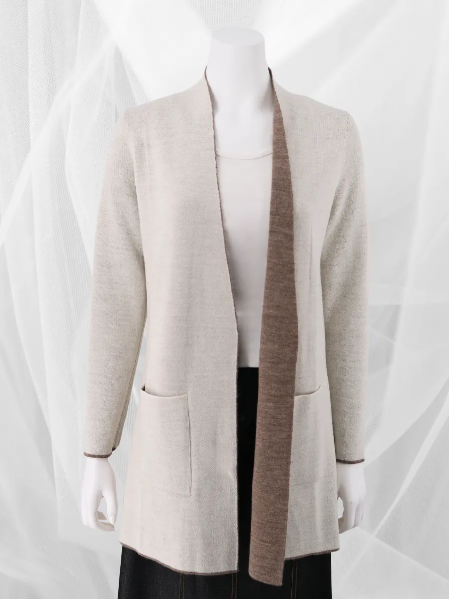 Women Reversible Alpaca Cardigan - Sand/Cream
