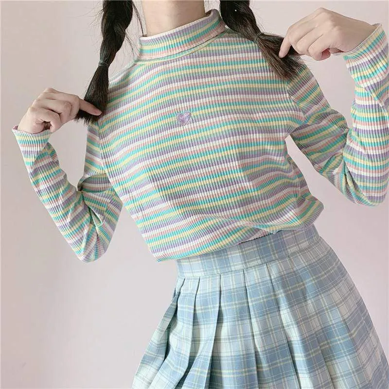 Women's Contrast Color Turtleneck Sweatshirt