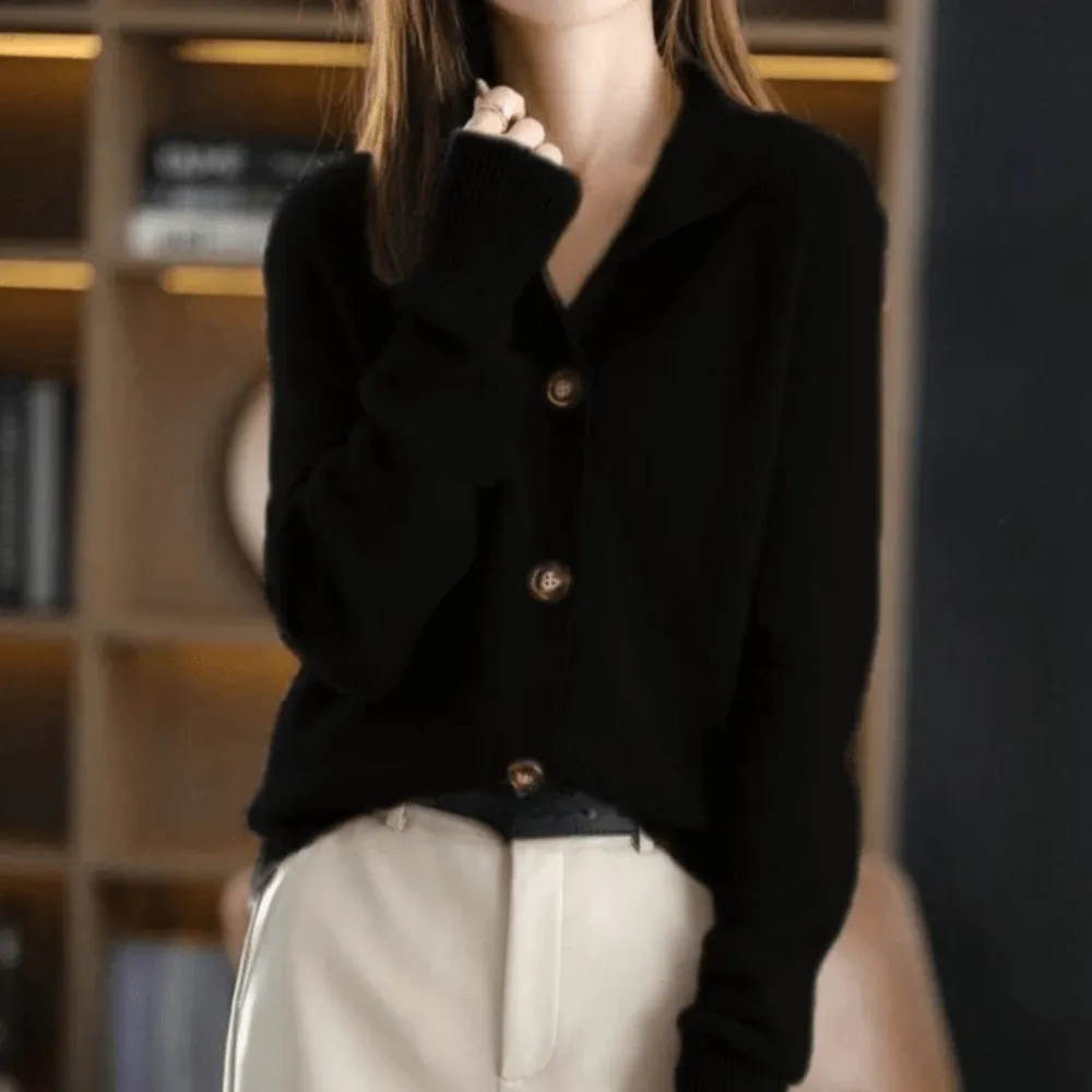 Women's Cozy Collar Knitted Cardigan with Buttons | Ideal for All Seasons