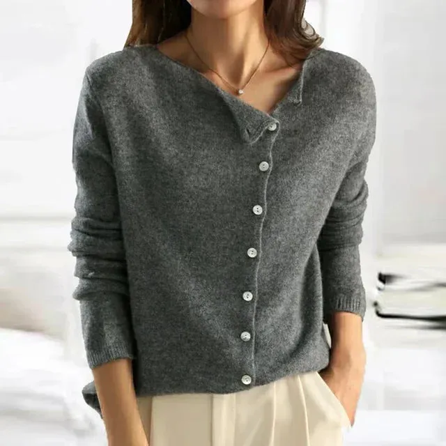 Women's Warm Asymmetric Knit Cardigan with Buttons | Ideal for Autumn/Winter