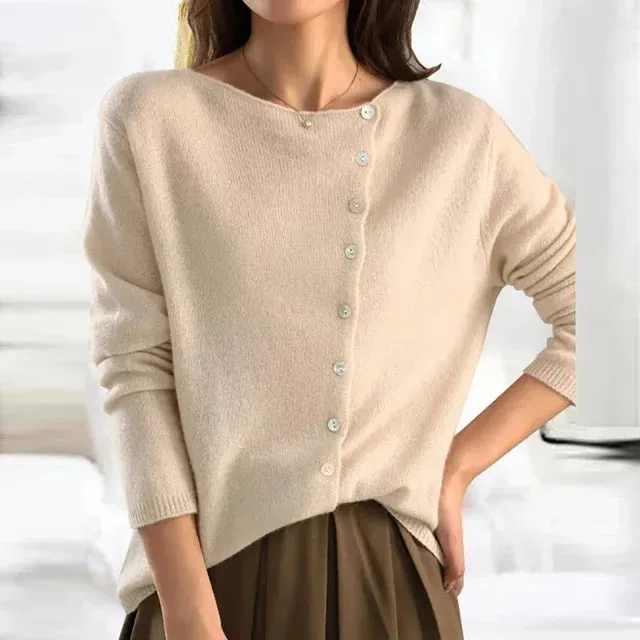 Women's Warm Asymmetric Knit Cardigan with Buttons | Ideal for Autumn/Winter