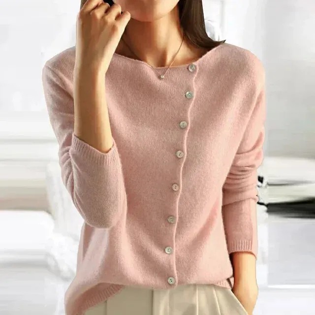 Women's Warm Asymmetric Knit Cardigan with Buttons | Ideal for Autumn/Winter