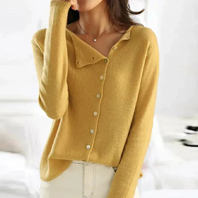 Women's Warm Asymmetric Knit Cardigan with Buttons | Ideal for Autumn/Winter