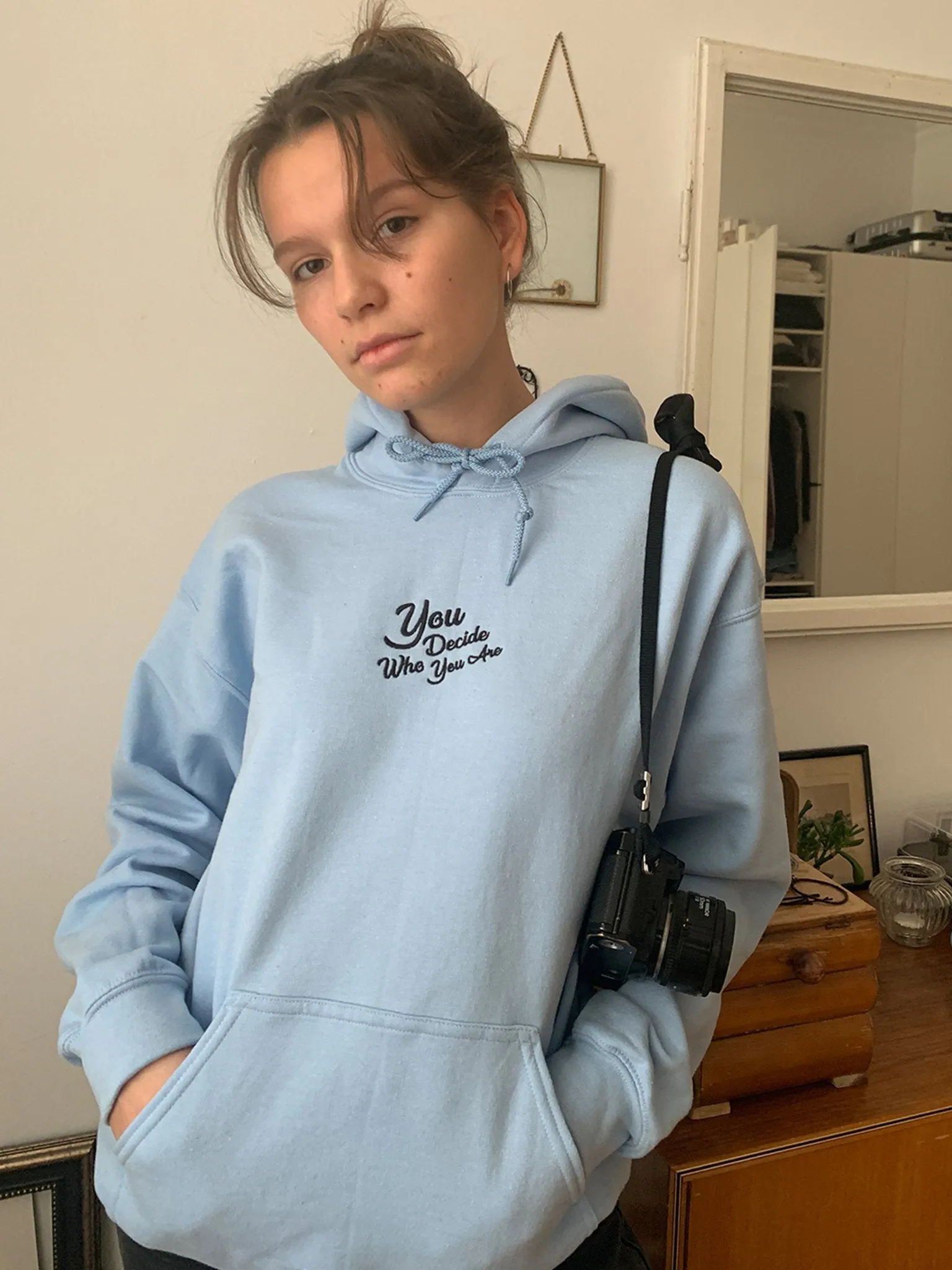 You Decide Who You Are embroidered Hoodie (sky blue)
