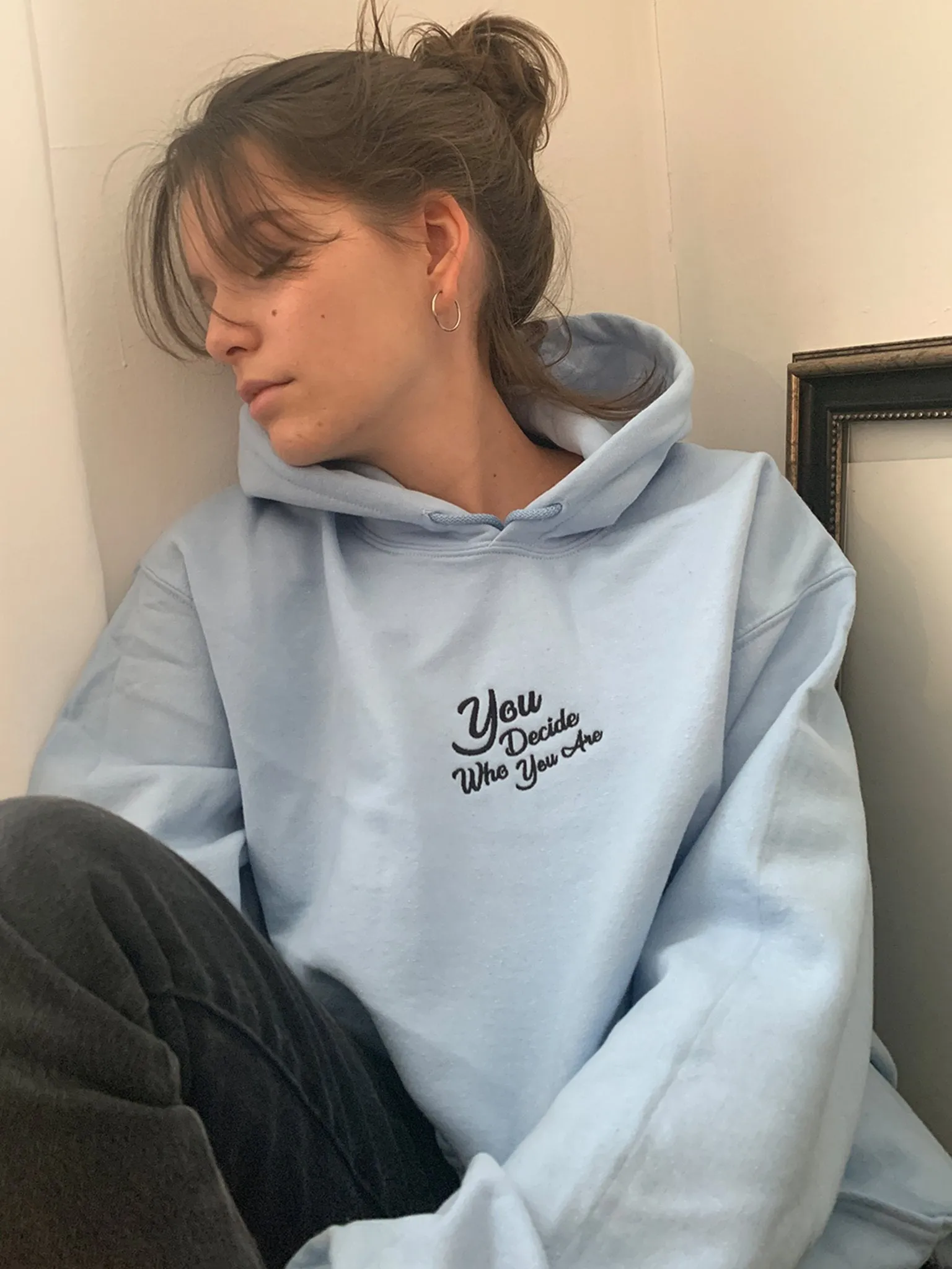 You Decide Who You Are embroidered Hoodie (sky blue)